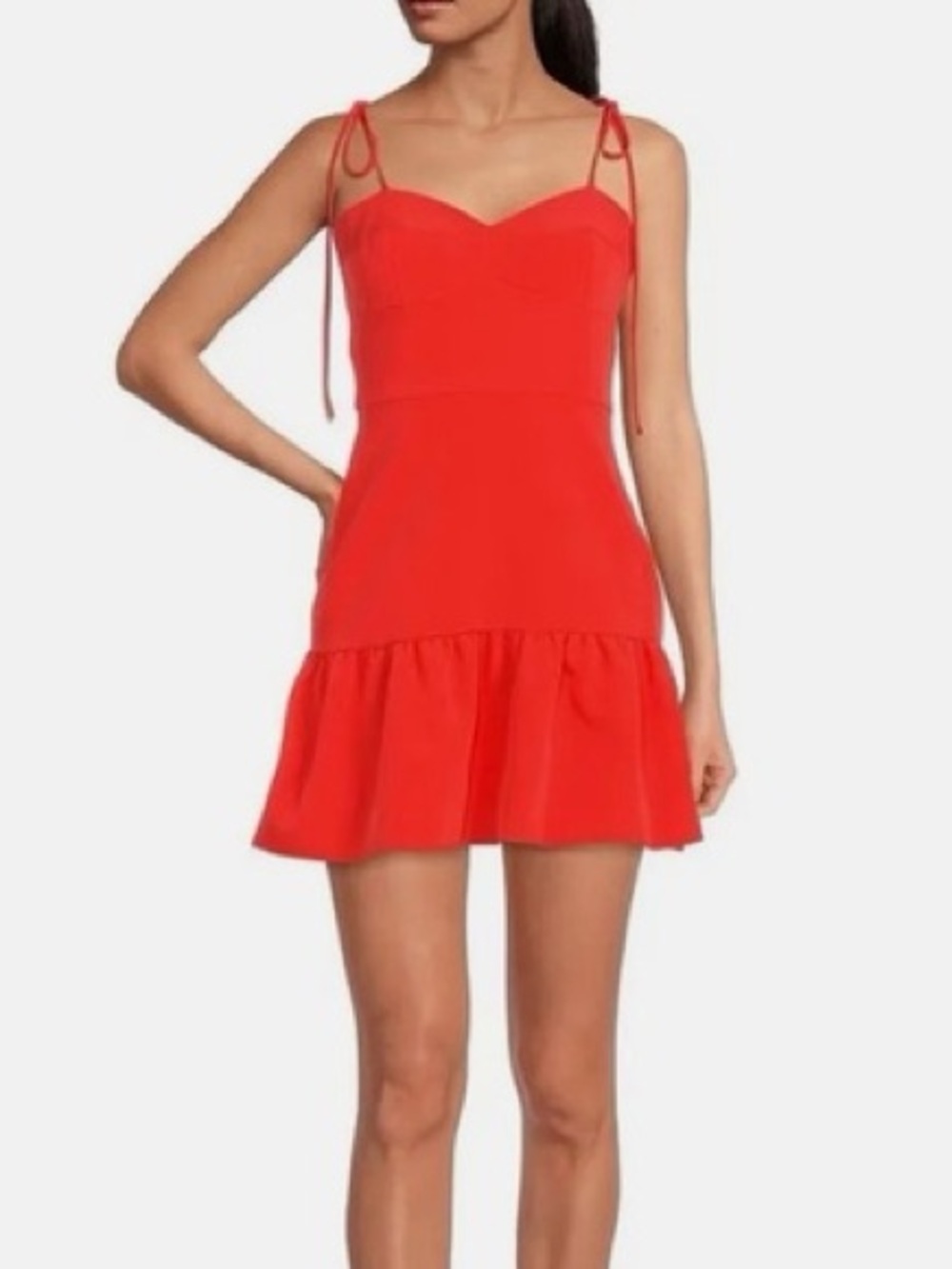 Gianni Bini Red Tie-Strap Ruffle Hem Midi Dress